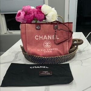 Chanel Deauvillle Medium Rose  Canvas+Leather  Tote /Shoulder Bag